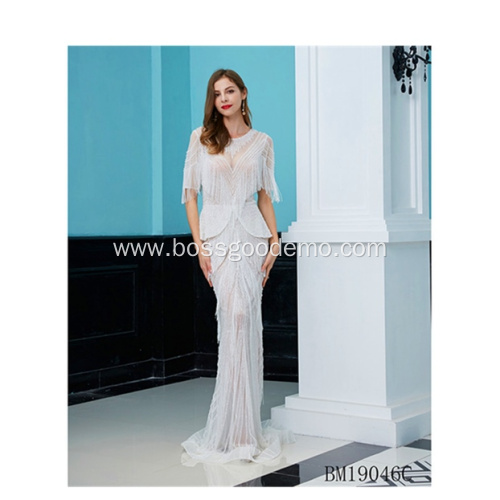 Luxury Ladies Mermaid Feather Chic Women Formal china long dinner gown evening dresses with sleeves